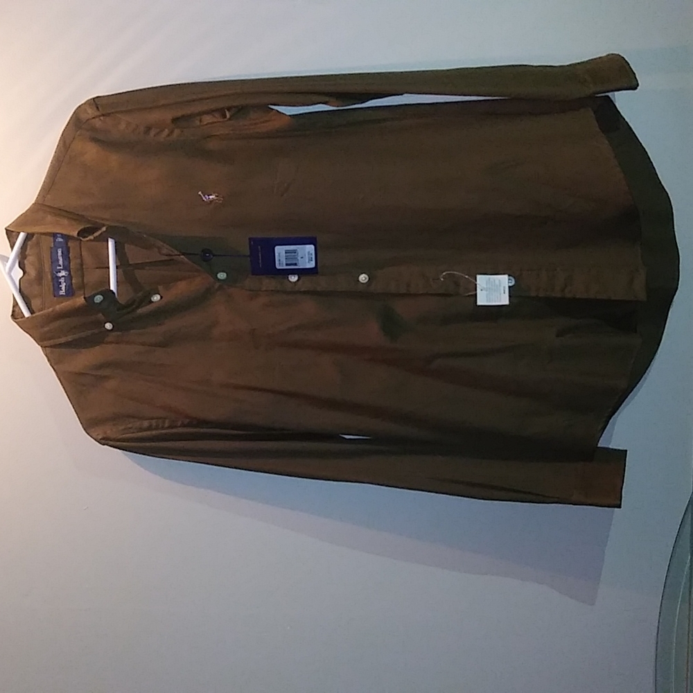 Men's Ralph Lauren Regular Fit Small L/S Button Down Brown Shirt